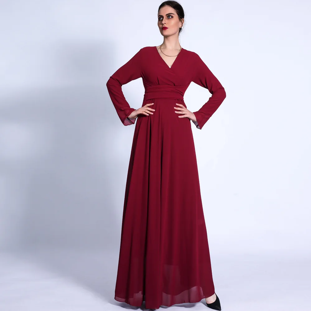 Chiffon islamic clothing best selling monsoon long sleeve maxi dresses women muslim formal party dress for women dubai