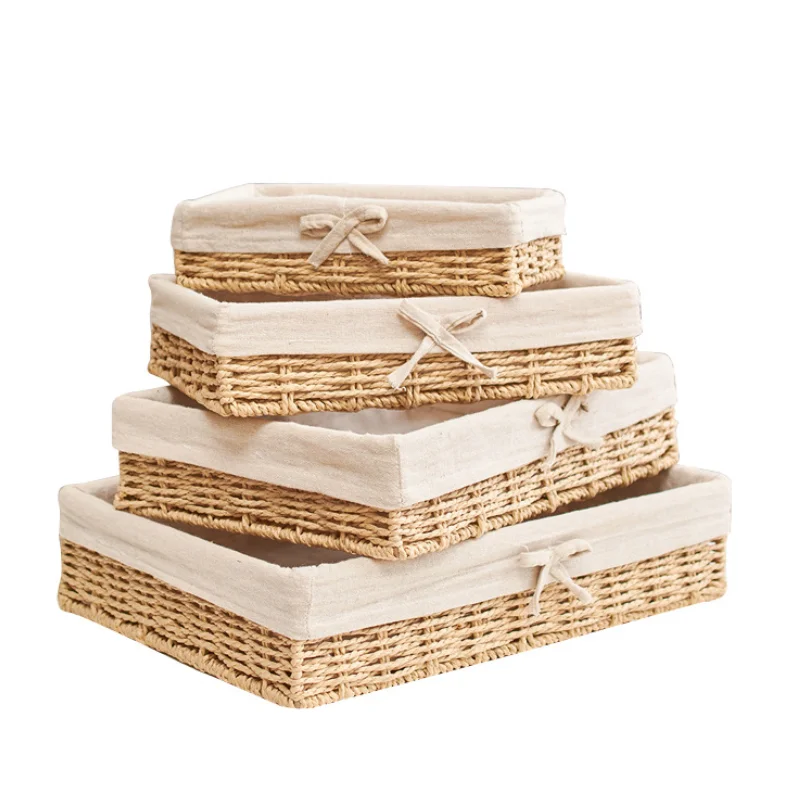 4 pcs Set Storage Baskets Bread Storage Basket Picnic Woven Rectangular Storage Baskets Wicker Rattan
