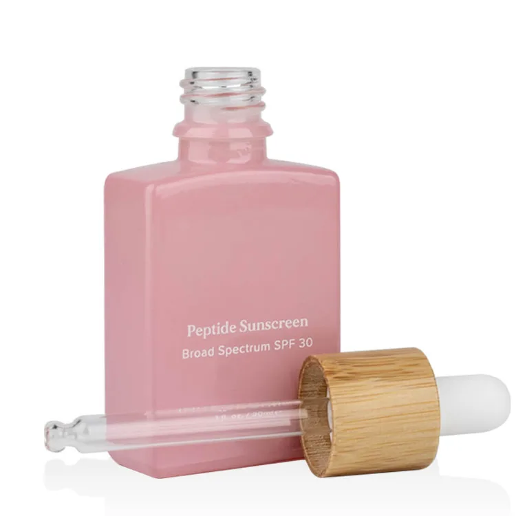 pink square glass bottle with bamboo dropper cosmetic bamboo dropper bottle for serum and essential oil natural bamboo material