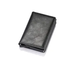 RFID Blocking Function PU Leather Automatic Pop Up Credit Card Holder Wallet With Metal Card Box