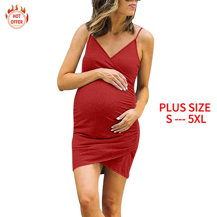 Plus Size V-Neck Midi Casual Sexy Sleeveless Pregnant Women Clothing Summer Maternity Dress