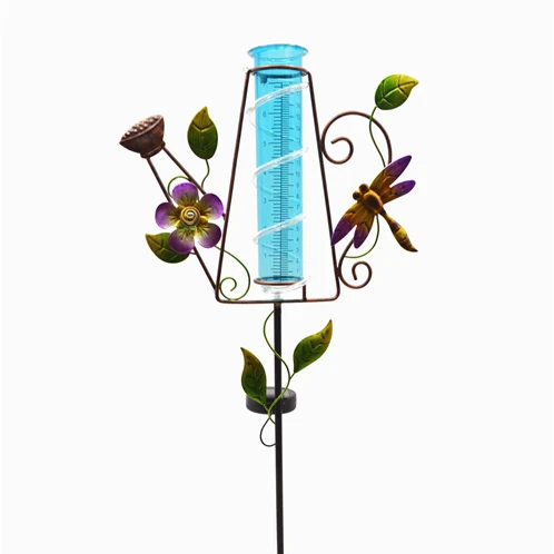New Garden Metal Stake Solar Metal Rain Gauge