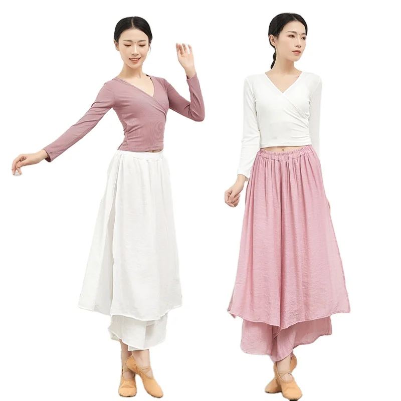 Professional teacher art test female adult long-sleeved V-neck Latin dance ballet modern tops dance practice clothes suits