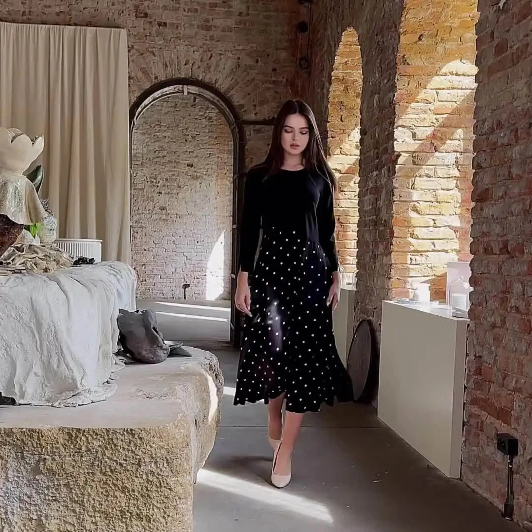 2024 Women Dress Female Fashion Long Sleeve Floral Print Long Maxi Dress Ladies Casual Ankle-length Vestido