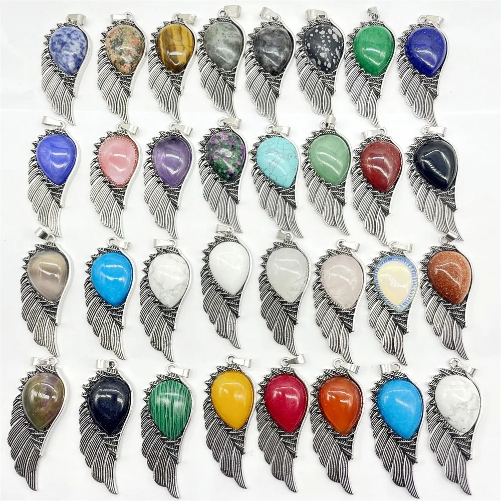 Alloy natural stone Crystal Angel Wings pendant necklace accessories semi-gemstone carved crystal craft jewelry crystal necklace