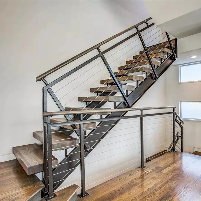 molded casting steel space timber straight stair case staircase floating galvanized oak