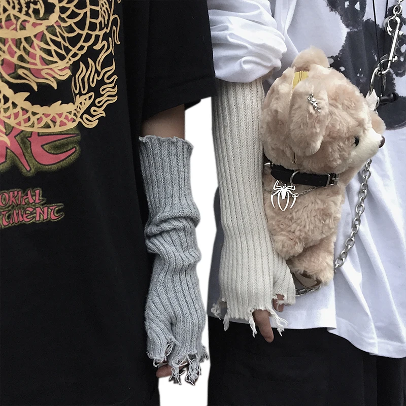 Trendy Fashion Diablo Tattered Hole Fingerless Gloves Ninja Finger Half Finger Cuff Hand Cover