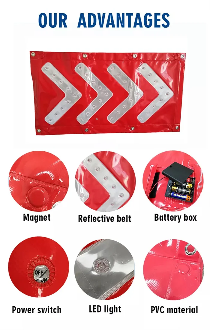 Heavy duty Flashing Light reflective PVC safety banner  Arrow Direction LED Traffic Sign reflective PVC safety banner