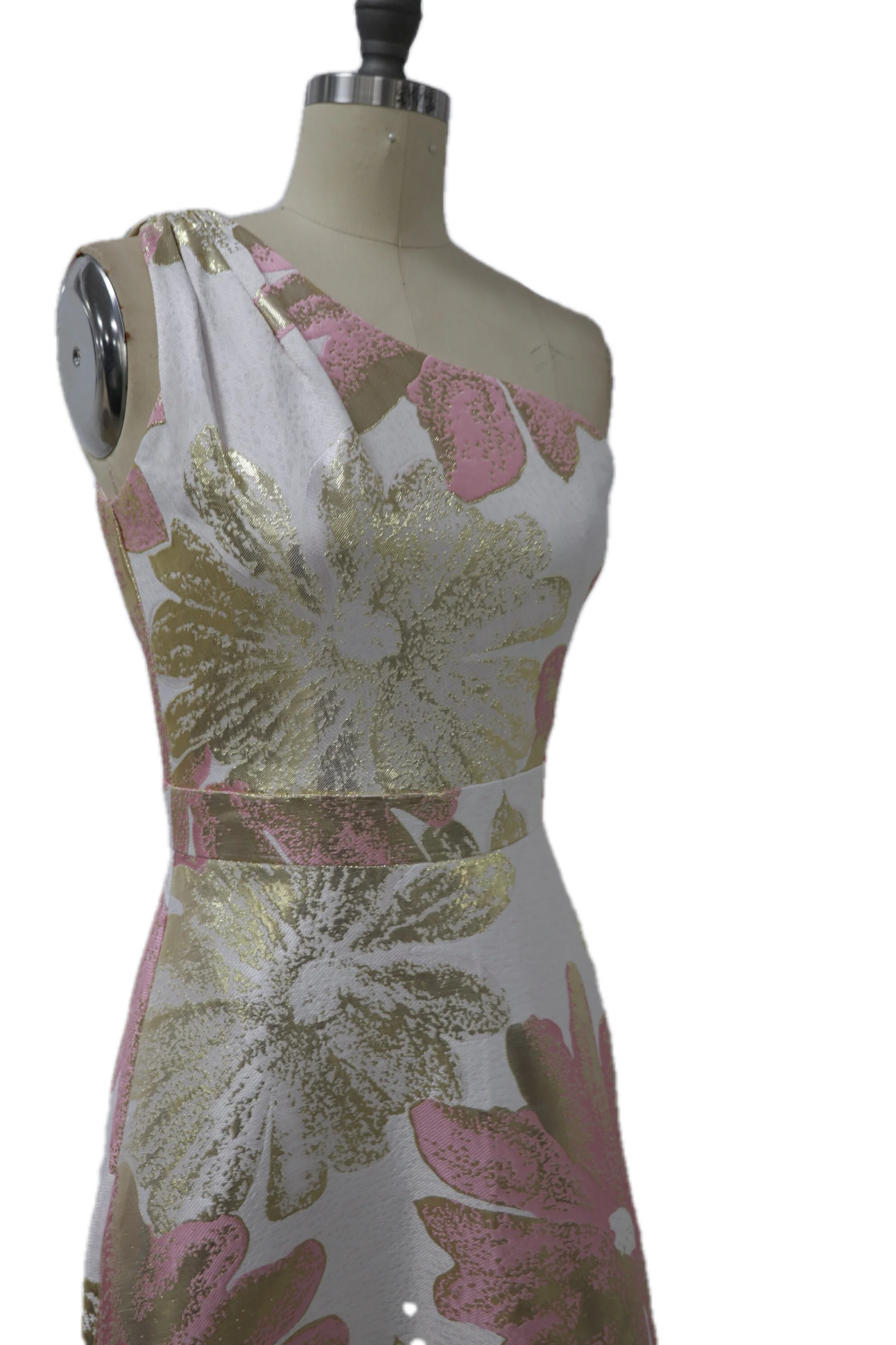 
Middle East Latest One Shoulder Maxi Prom Dress Long Gown Gold Jacquard Party Evening Dress 