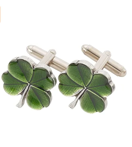Four Leaf Clover Cufflinks  Handcrafted Green Clover Pewter Cufflinks