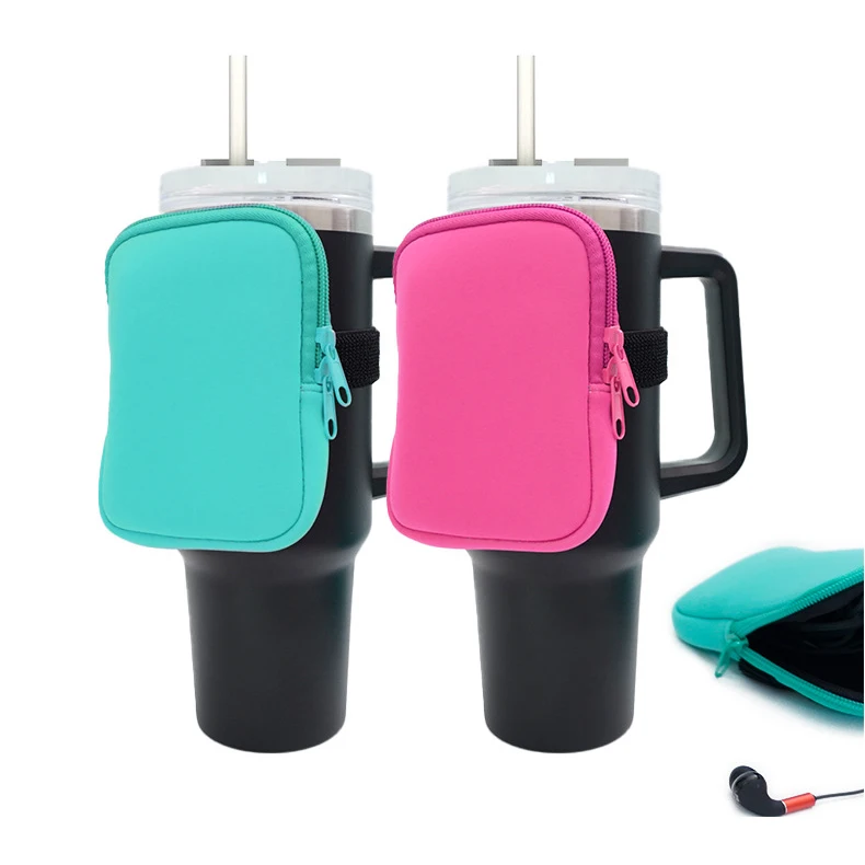 Custom Logo Sports Tumbler Zipper Pouch 40Oz Stanley Cup Holder Bag Neoprene Water Bottle Carrier Bag With Strap
