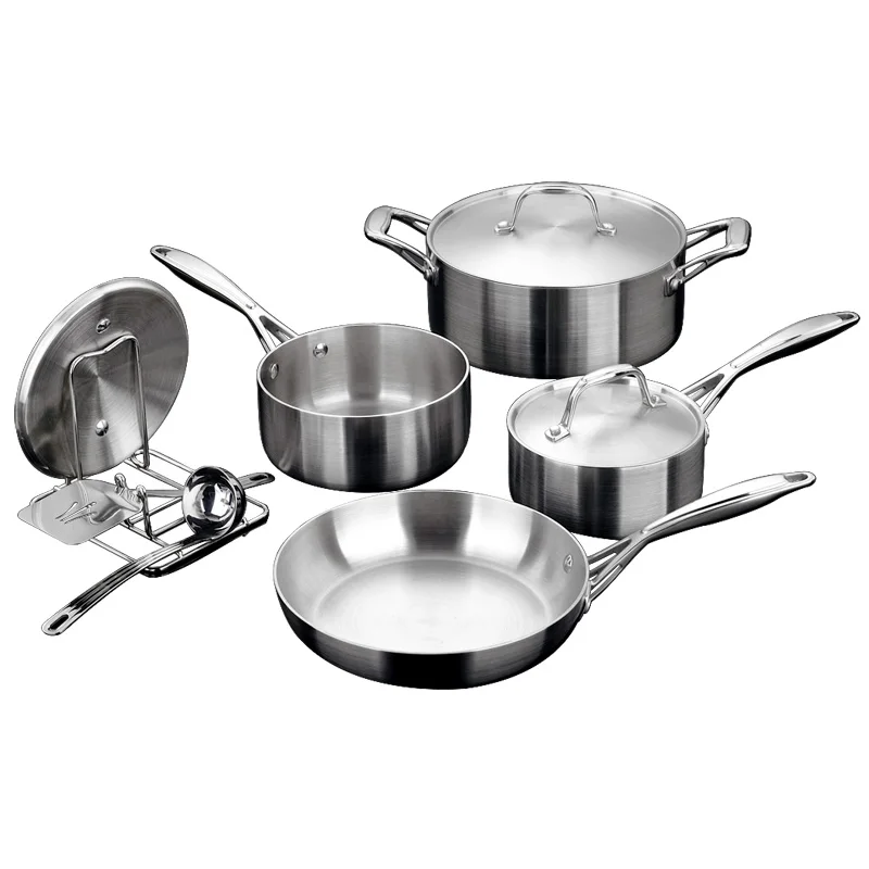 SHUNFA 10 Pcs Cookware Sets Non-stick Cookware Sets Thermometer Tri-ply Stainless Steel Eco-friendly  Metal