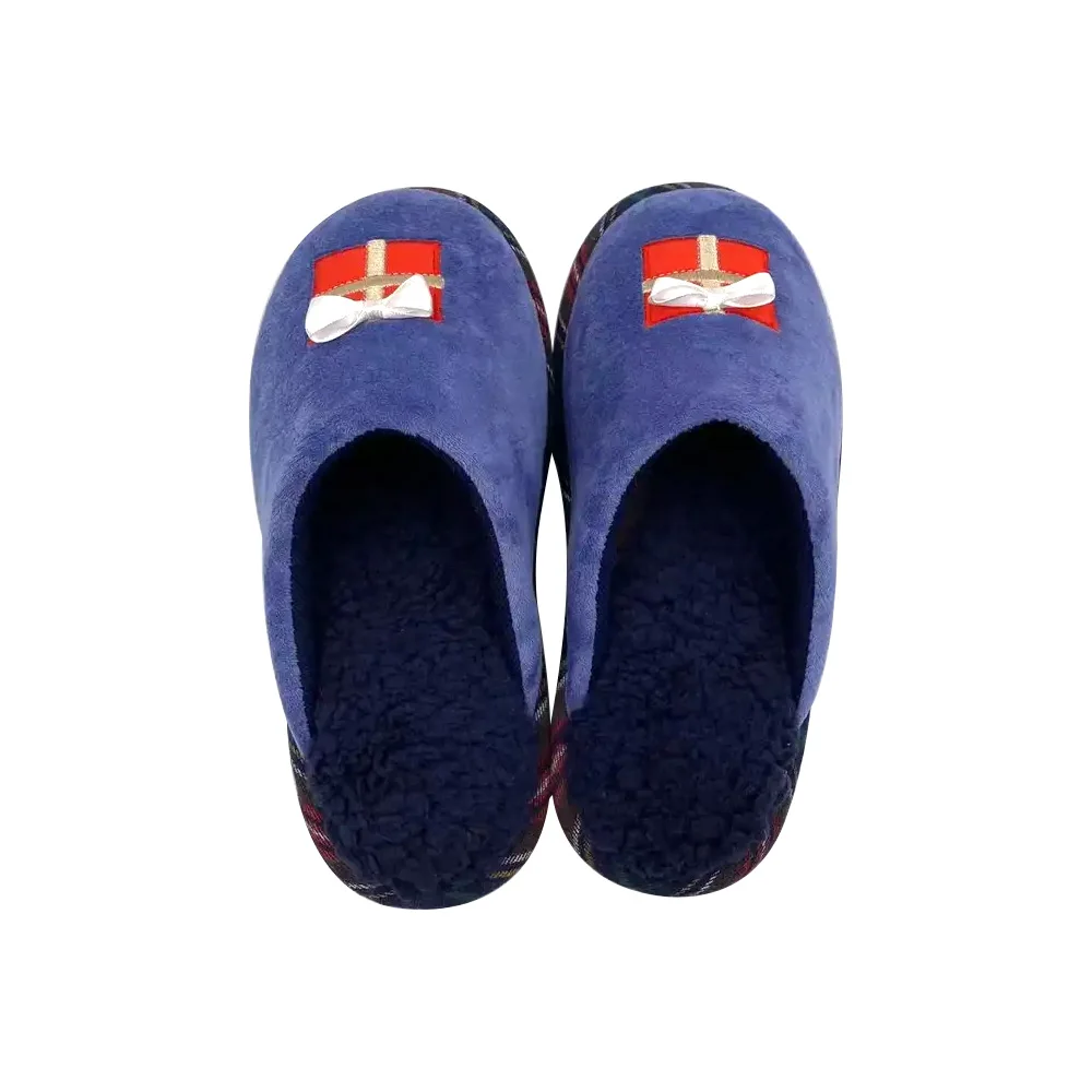 Latest design customized christmas woman fur Slippers Plush soft warm anti slip bedroom mule indoor slippers