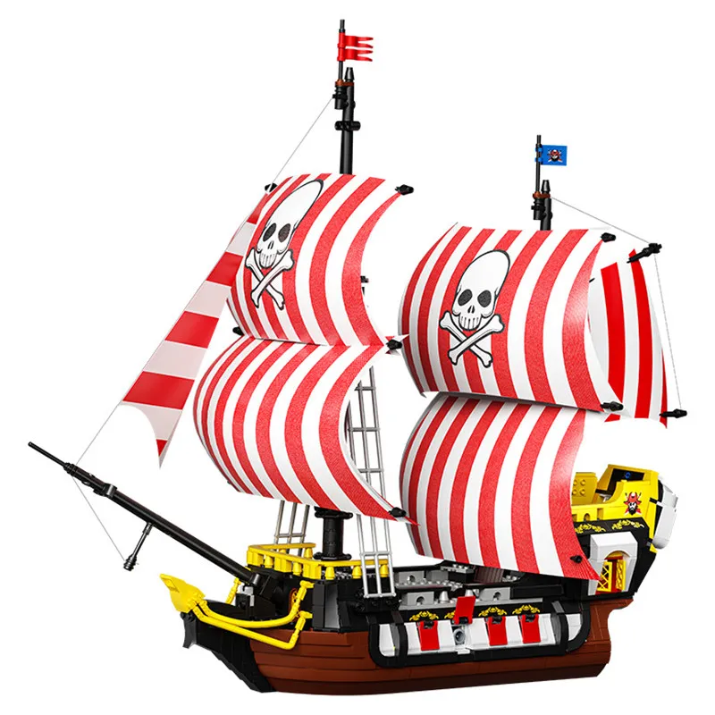 653007 Blackbeard Pirate Ship Building Blocks DIY Mini Assembled Bricks Navigation for Dream Handmade Vessel Decoration Toys
