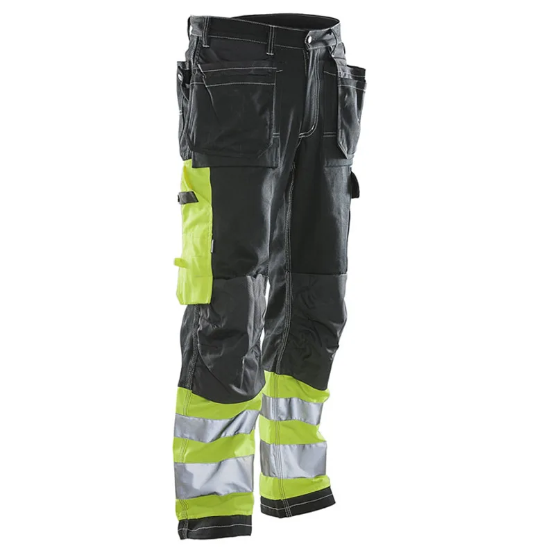 Custom Durable Knee Outdoor Workwear Trousers  With  Reflective Safety Tapes Blue Black Men Work Cargo Pants