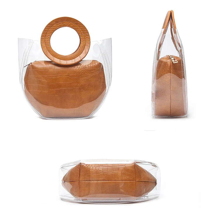 
Trendy style Fashion girls Waterproof tote bags Transparent pvc women jelly purses and handbags set 