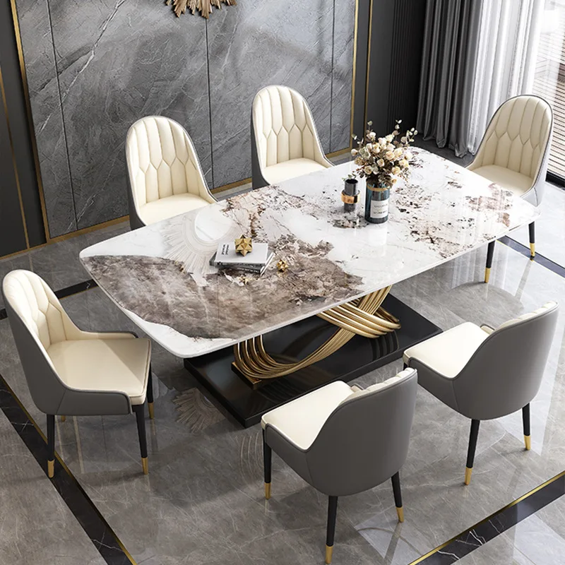 Wholesale cheap modern simple dining room restaurant chairs and table set sintered stone dining table and chair set for 6
