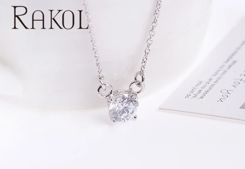RAKOL NP058 aluminum chain metal pendant necklace 10 carat single diamond crystal chain necklace