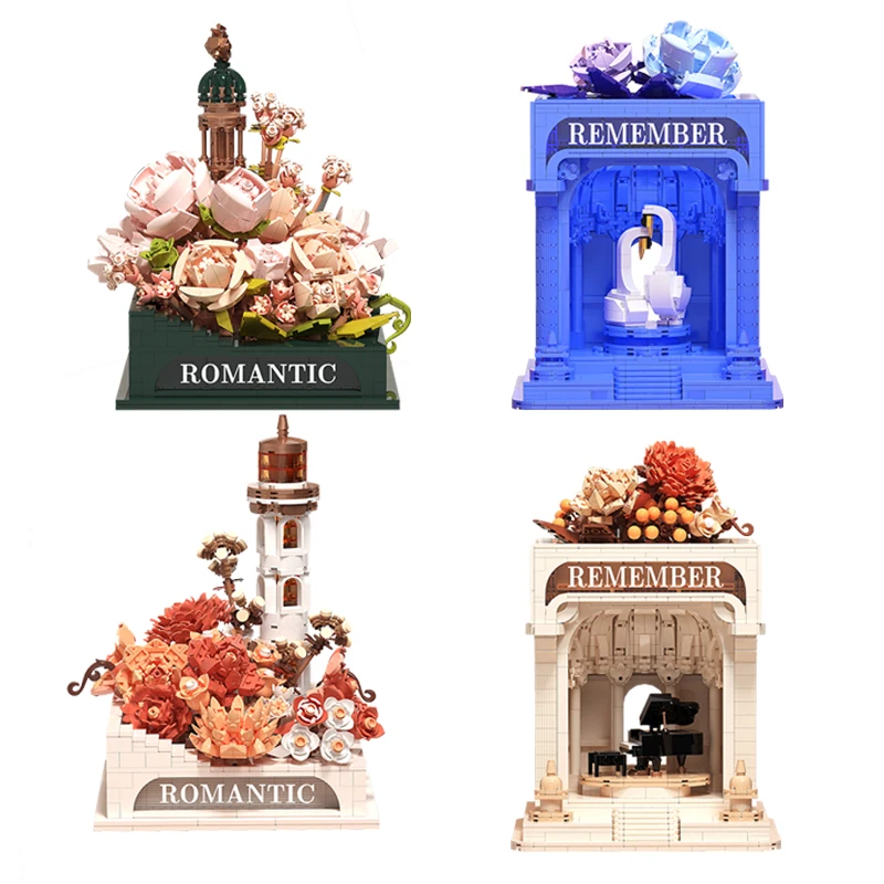 21161-21164 Mini Block Eternal Flower Creative Decoration Building Block DIY ABS Plastic Educational Toys for Boys and Girls