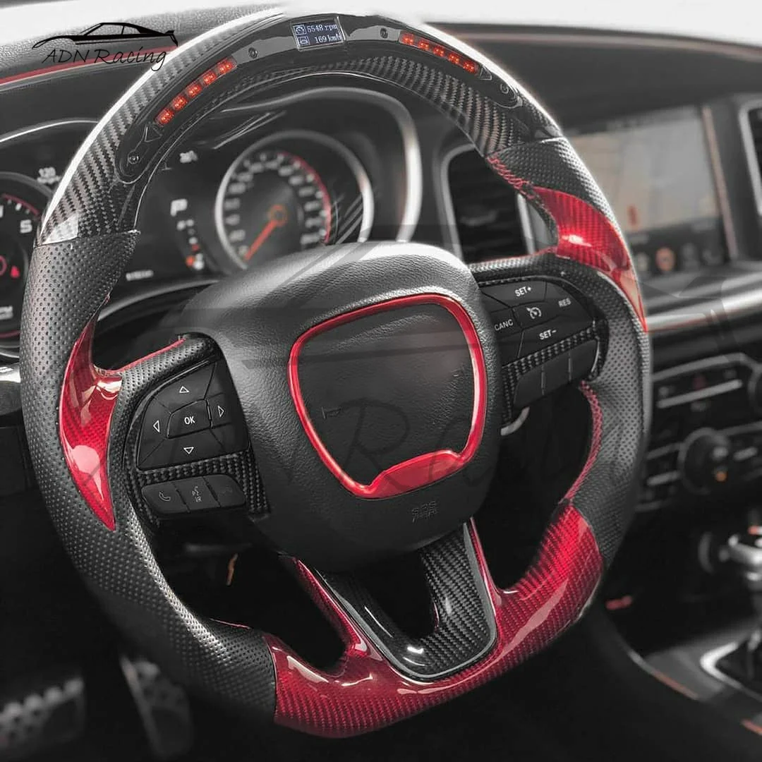 Персонализированное карбоновое Рулевое колесо для DODGE Charger/Challenger со светодиодными фонарями переключения передач + опция отображения информационного центра автомобиля