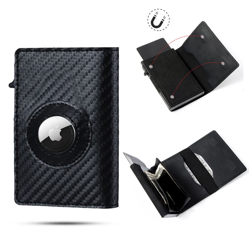 New design air tracker tag wallet leather money clip slide button environmental card holder brown coffee slim wallet