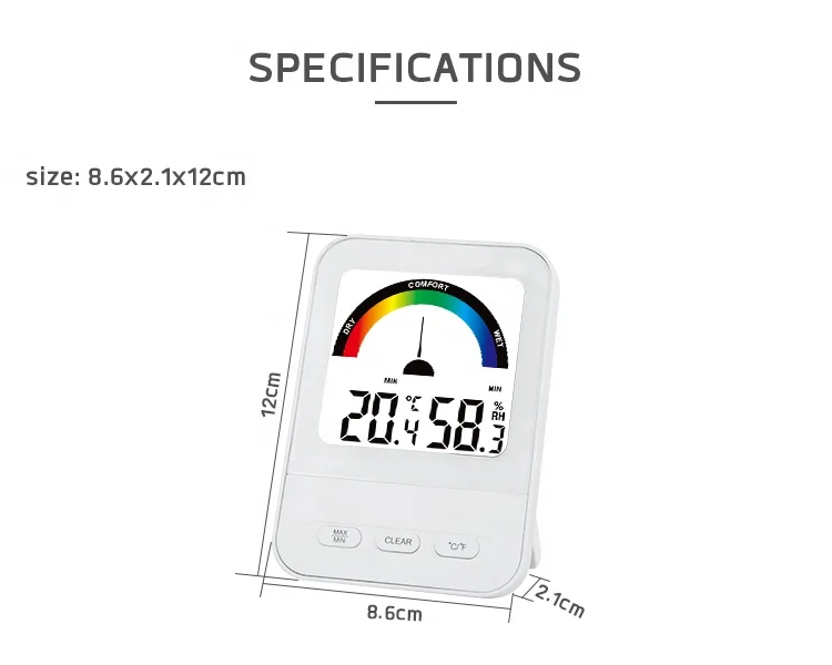 Home LCD display thermometer Hygrometer with alarm clock Large screen in  Color Display ET652T
