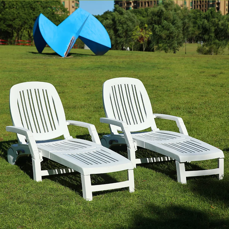 Outdoor White Plastic Deck Chair high quality outdoor waterproof plastic rattan used hotel pool furniture