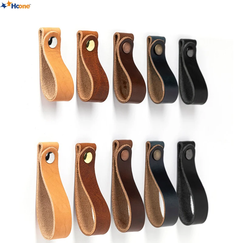 Hoone High Quality Single Hole Leather Kitchen Cupboard Drawer Furniture Pull Handles Cabinet Handles