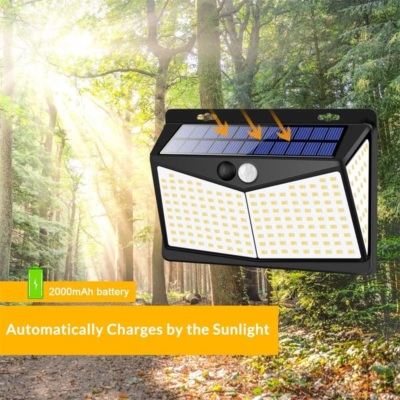 High Power Outdoor 208 LED Solar Light Garden Wall Lamp PIR Motion Sensor Human Body Induction Wall Light