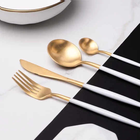 Wedding Party Events Cutlery White gold plated Flatware Silveware Sets