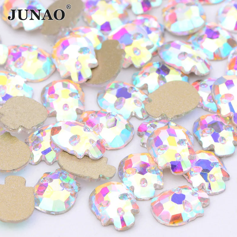 Wholesale High Quality 6X8mm Non Hotfix Diamond Strass Nail Crystal Sticker Skull Flat Back Glass Stones AB Rhinestones