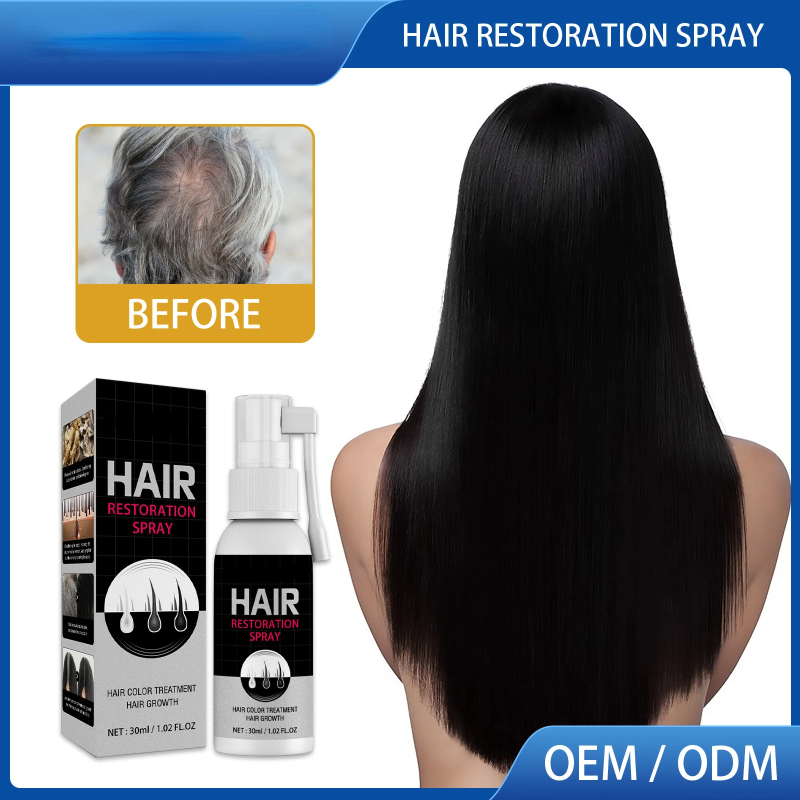 private label organic herbal serum hair growth turns white hair into black hair dye color spray