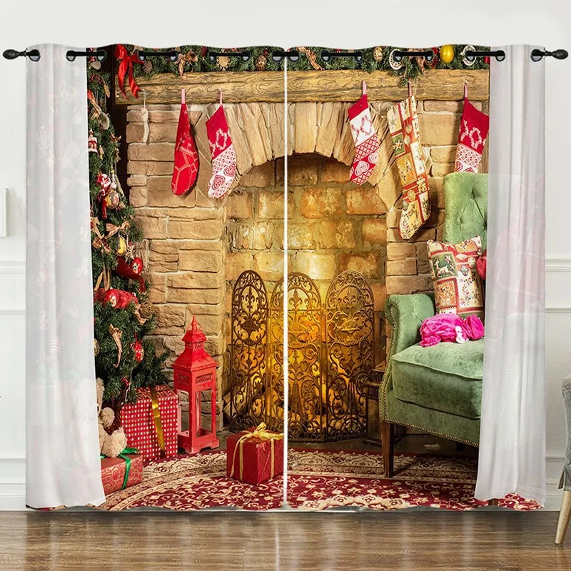 Bindi Ready Made Polyester 3d Digital Printing Thermal Grommet Top Blackout Christmas Curtains for the Living Room