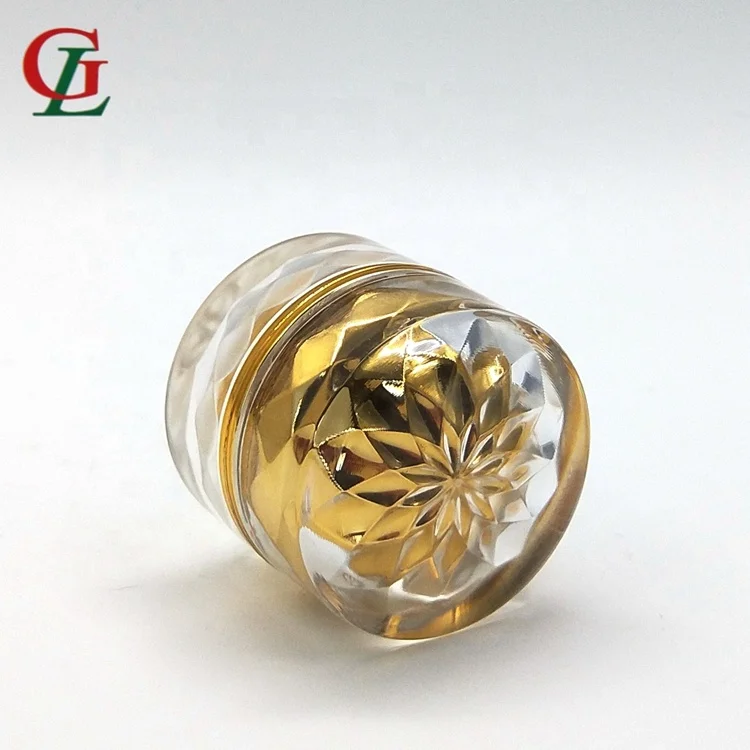 5G/10G transparent acrylic jar gemstone trial cosmetic container wave thick wall jar with inner bottle gold plating