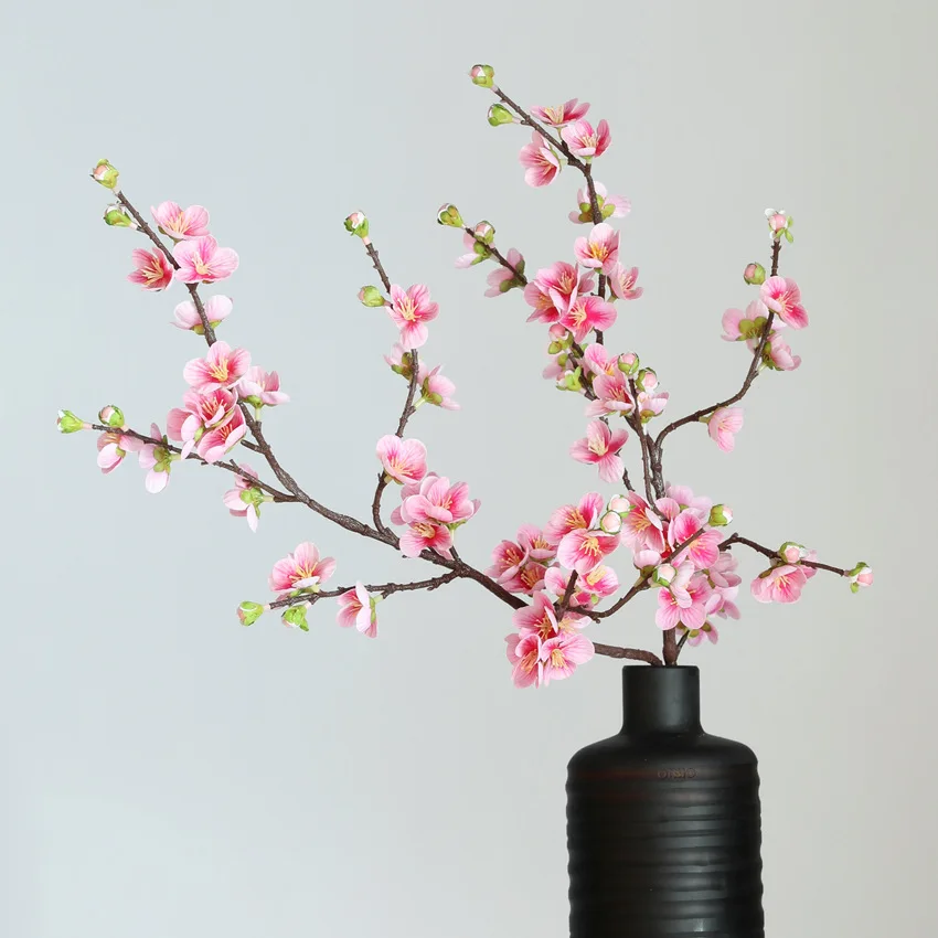 F-R0424  Artificial peach blossom branch simulation silk cloth peach pink white peach tree branches Fake Real Touch Flower