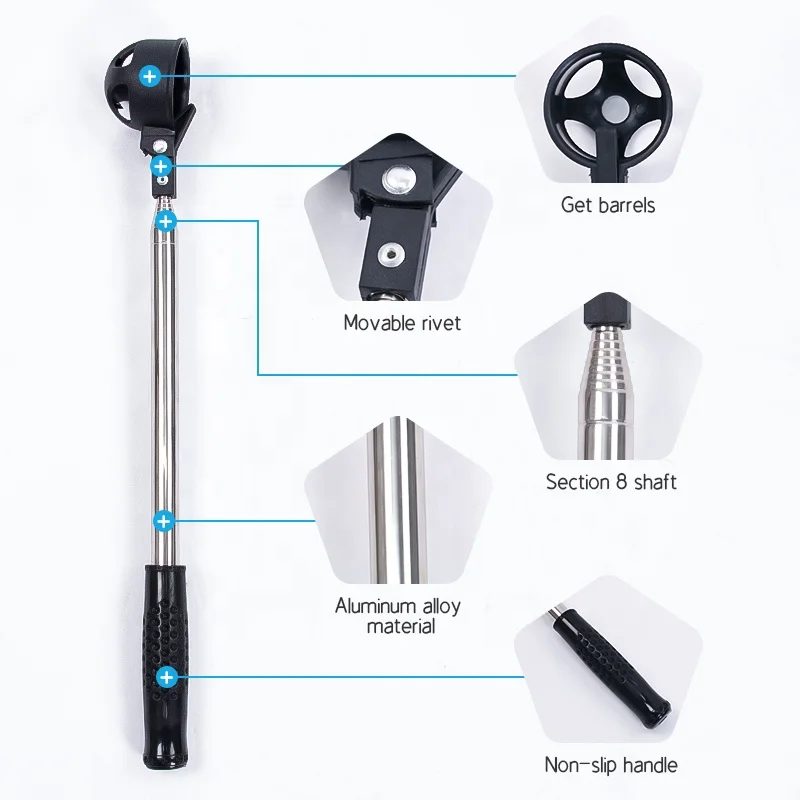 HOW TRUE Wholesale Aluminium Tube Mini Five Segment Golf Ball Picker Telescopic Handle Underwater Golf Ball Retriever