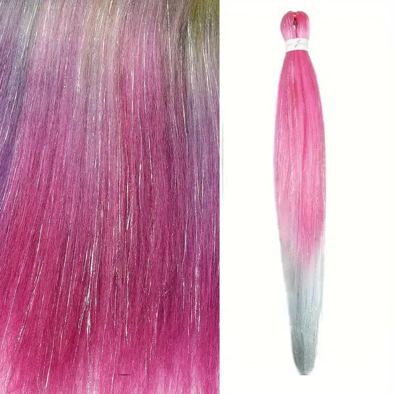 Long Straight Colorful Synthetic Crochet Hair Extensions Pre-Stretched Braiding Hair Mix Tinsel with Pre-Stretched Braiding Hair