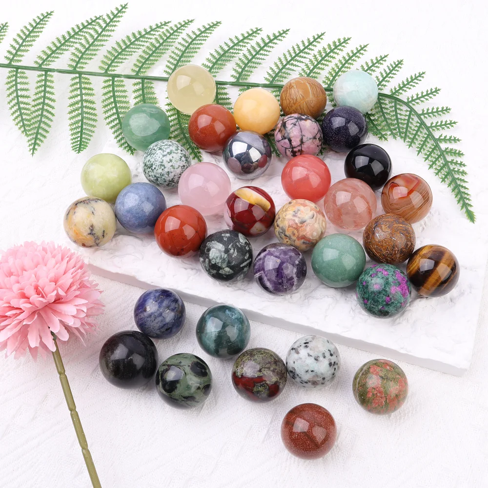 28-30mm Bulk Mixed Natural Gemstones Spiritual Healing Crystals Reiki Wicca Chakra Stones Rose Quartz Sphere For Decoration