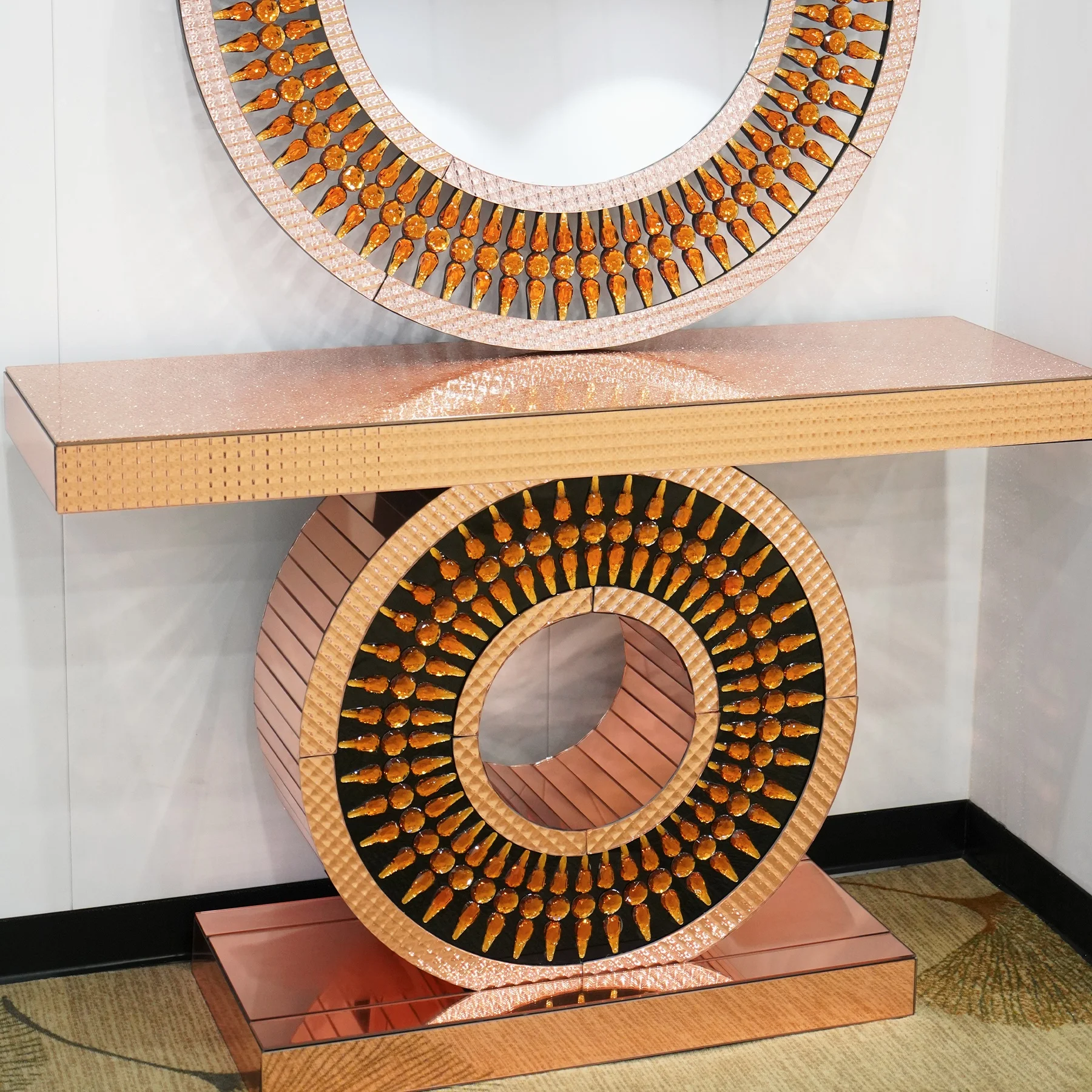 Gold Diamond Sunburst Glass Wall Mirror Big Round Glass Luxury Mirror Home Decor Wall Mirrors