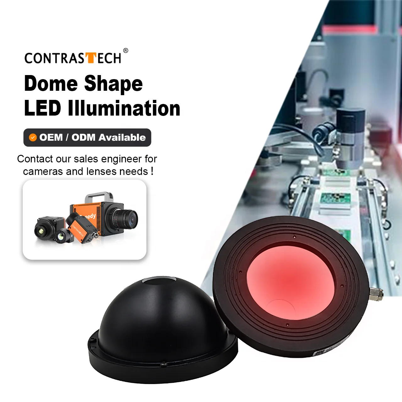 High Density 24V Vision System Industrial Illumination Machine Flat Dome Light for Curved Surfaces Inspection