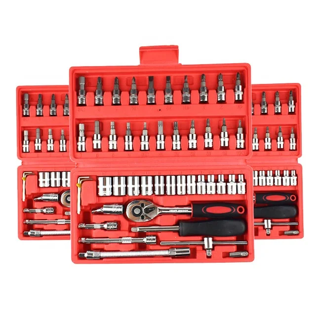 46 pcs Socket Set Repair Tool 1/4-Inch Wrench Ratchet Drive Kit Sets Auto Repair Hand Kit Toolbox Storage Case