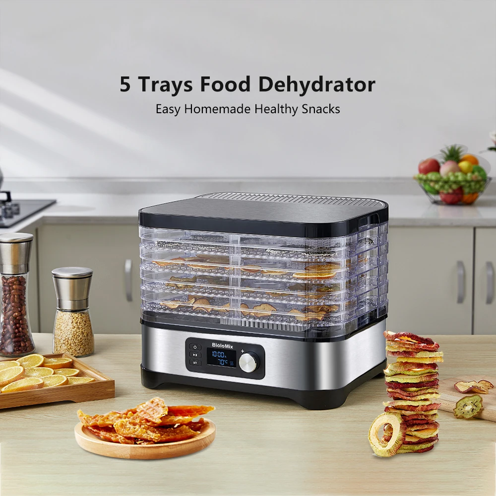 BioloMix BPA FREE 5 Trays Fruit Dryer Food Dehydrator with Digital Timer and Temperature Control for Vegetable Meat Beef