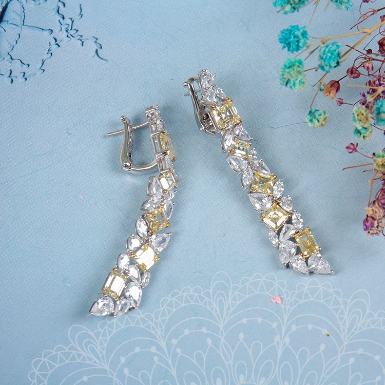 Luxury fashion silver jewelry earrings hoop women long cubic zirconia gemstone earrings