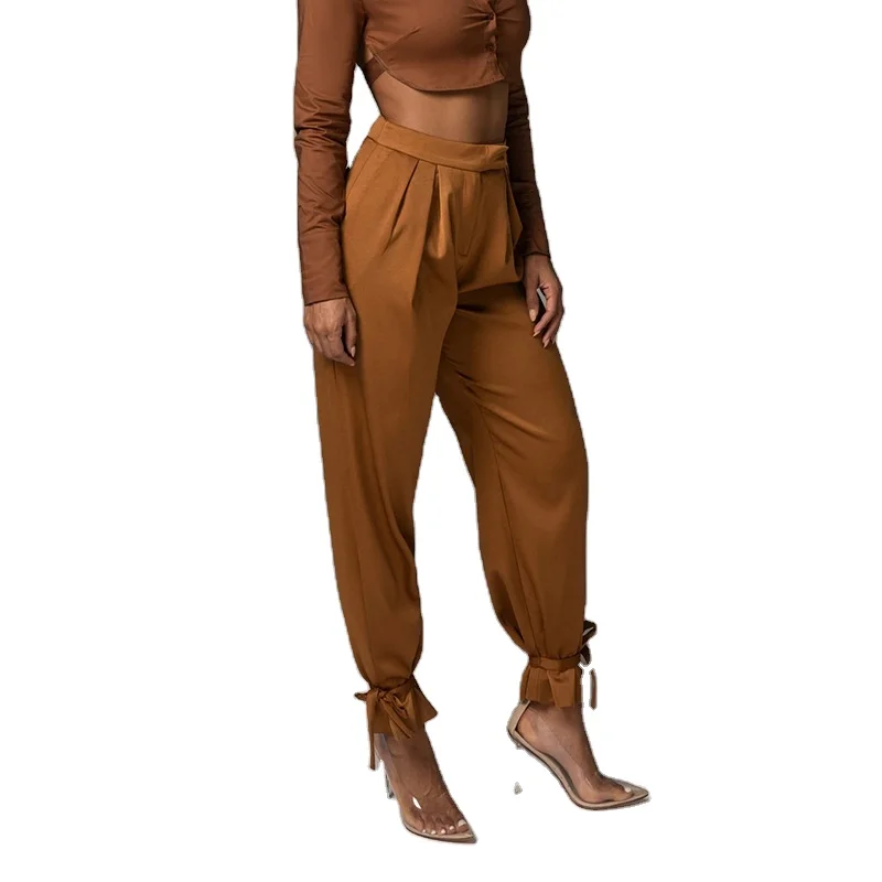 High Waist Autumn Straight Leg Slacks Office Lady Satin Suit Pants Women Casual Trousers