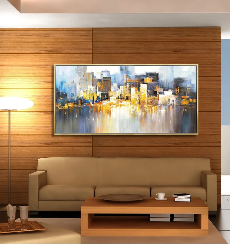 Cityscape Wall Art Modern City Building Painting Scenery Canvas Handmade Abstract Oil Painting For Home Decor Wall Framed Art