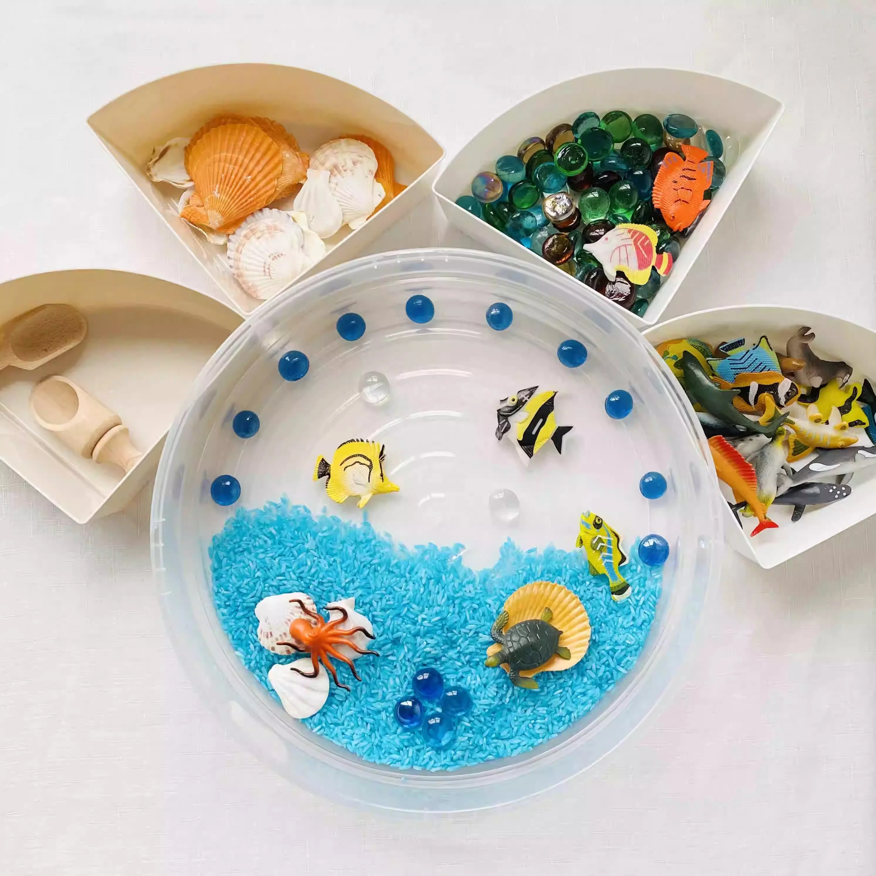Bin with Lid and Removable Storage Inserts Sensory Activities for Toddlers 12.2 Inch Portable Play Tray Box  Toys Children