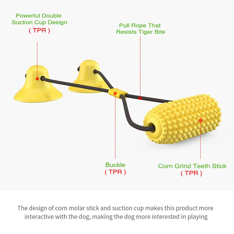 Amazon Hot Selling Interactive TPR Pet Toys Double Suction Cup Drawstring Dog Toy Bite Resistant Corn Shape Dog Chew Toy