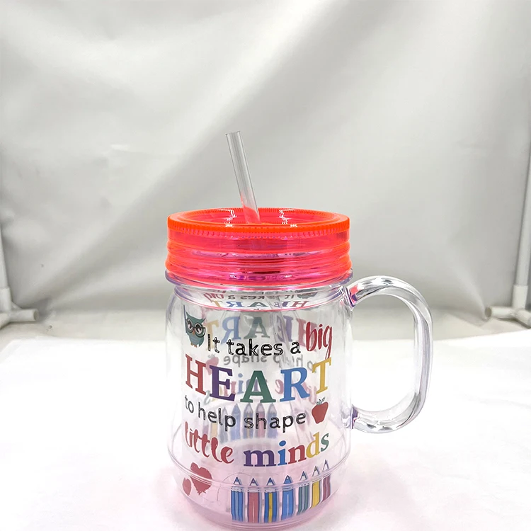 Custom Reusable Travel Ice Coffee Mugs Double Wall Tumblers Insulate Clear Plastic Cup With Straw And Lid