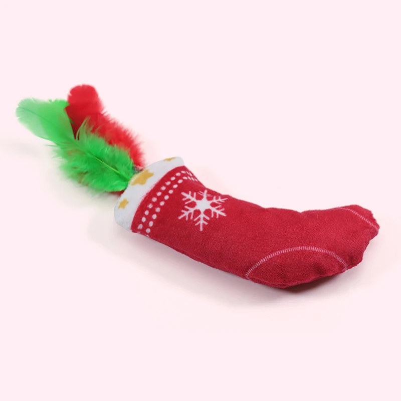 New Design Christmas Socks Catnip Plush Toy Cat Feather Toys Cat Toys For Indoor Cats