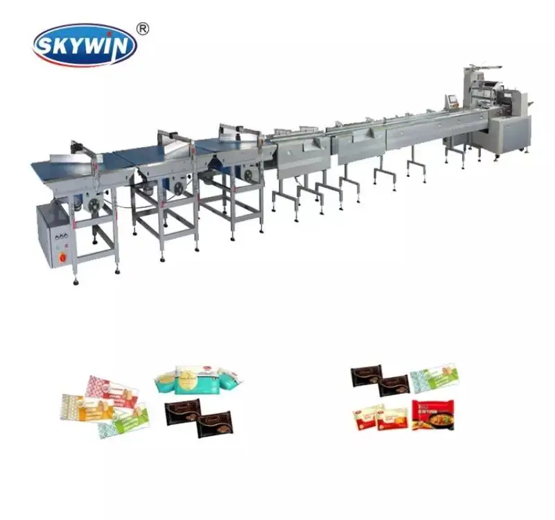 Full Automatic Factory Price Chocolate Bar Biscuit Cake Cookie  Packing Machine Food Wrapping Line For Biscuit Plant